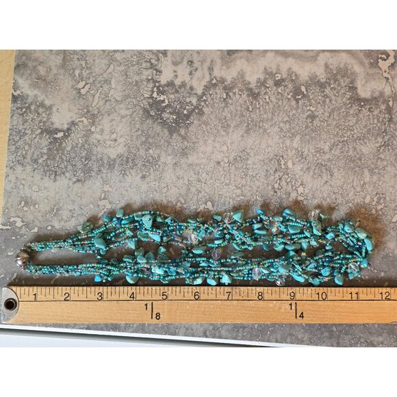 Multistrand Turquoise Chips & Beads Necklace With Silver-Tone Magnetic Clasp 18" - Picture 8 of 12